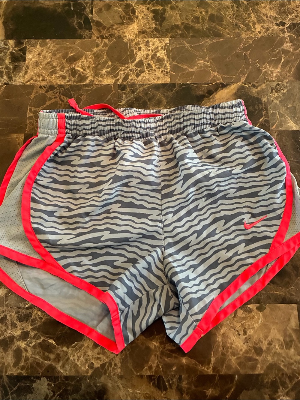 Nike Women's Blue Zebra-Print Athletic Shorts with Pink Trim